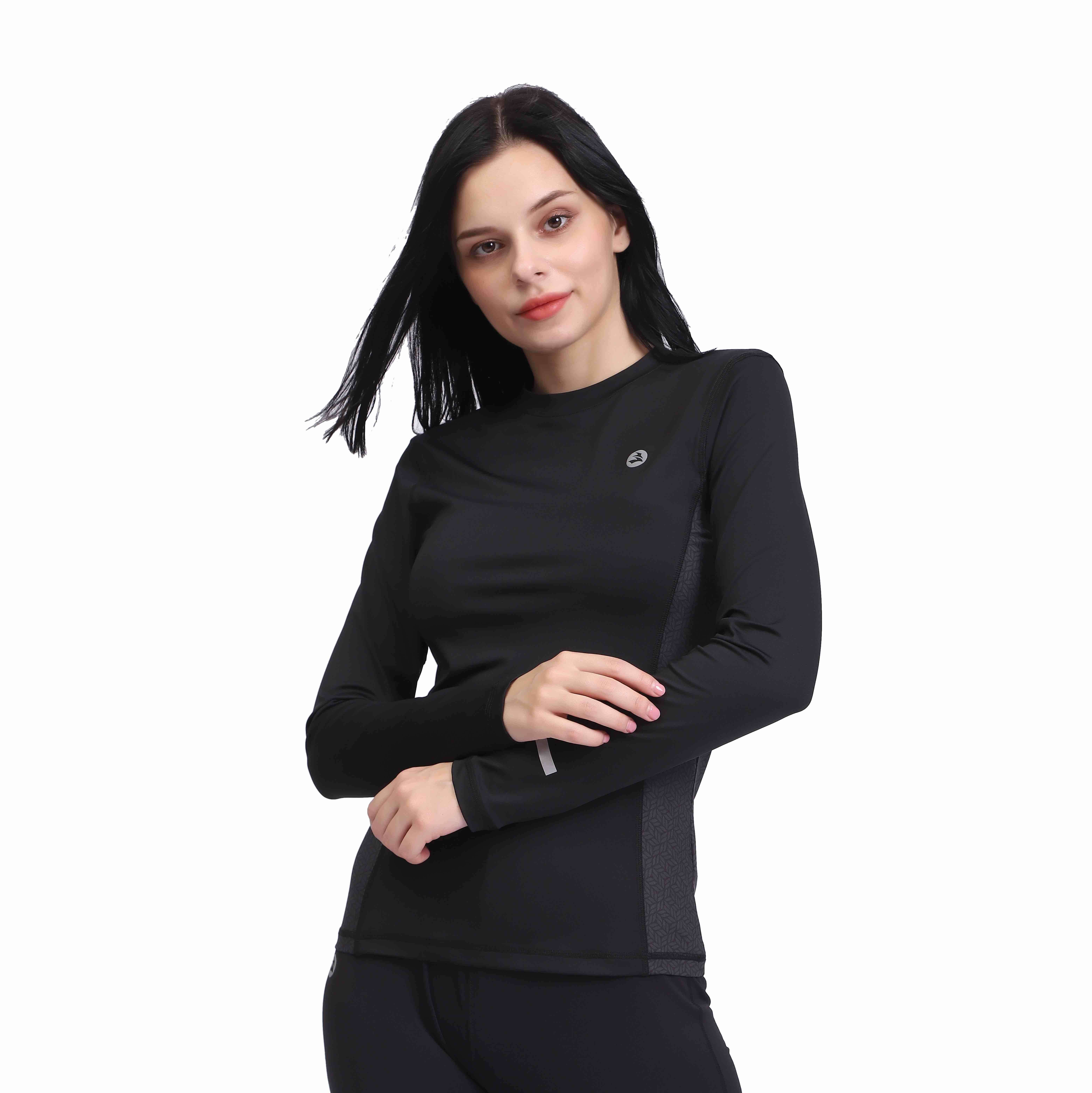 Black Cowl Neck Compression Baselayer Long Sleeve Top for Women