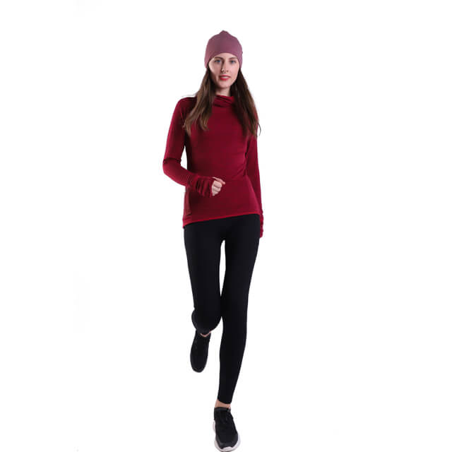 Women's Yoga Pullover Red Thermal Fleece Athletic Long Sleeve Running Top with Thumb Hole Zip Pocket