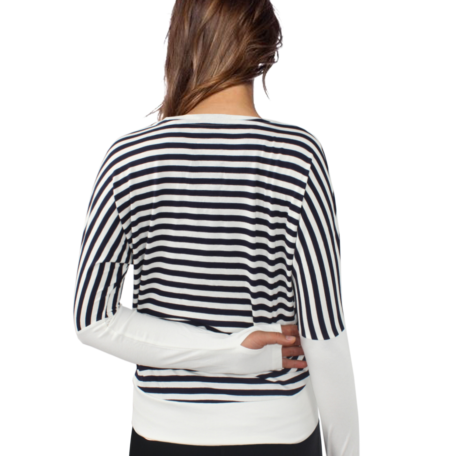Women's Casual Batwing Sleeve Pullover Stripes Slim Fit Yoga Top Shirt