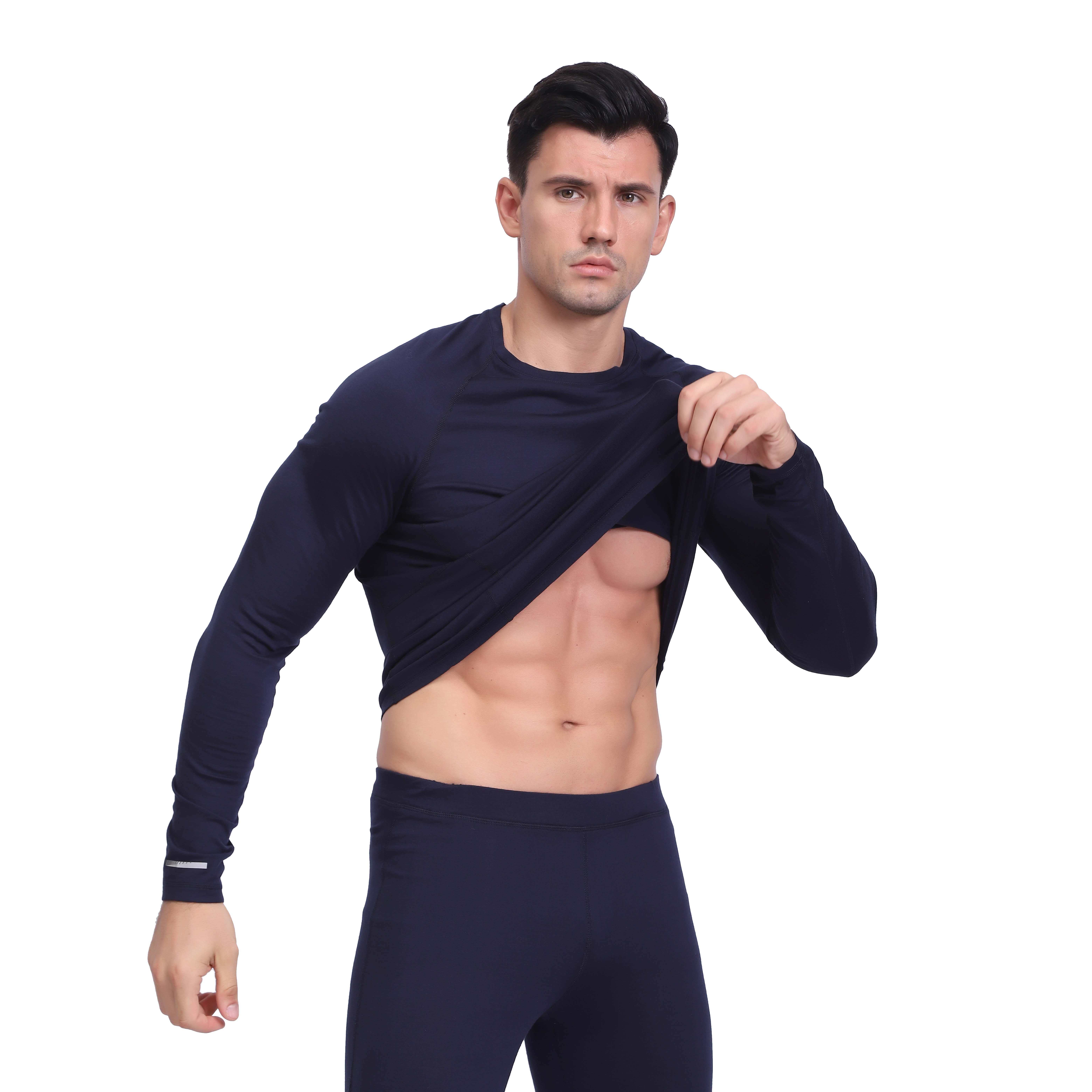 Merino Wool Blend Underwear Long Sleeve Base Layer Top for Men