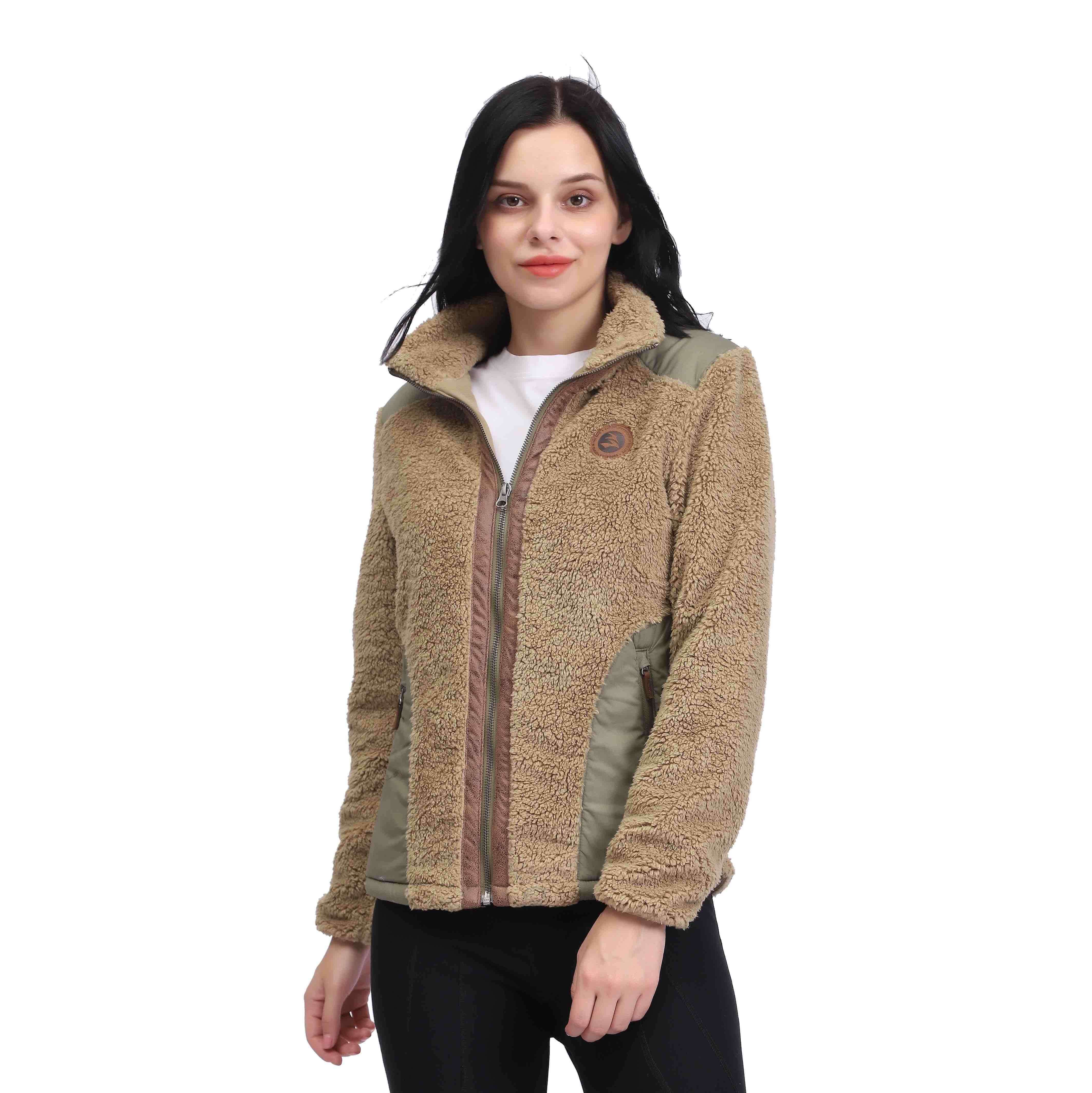 Women Sherpa Short Jackets Patchwork Fleece Coat with Zipper Pockets