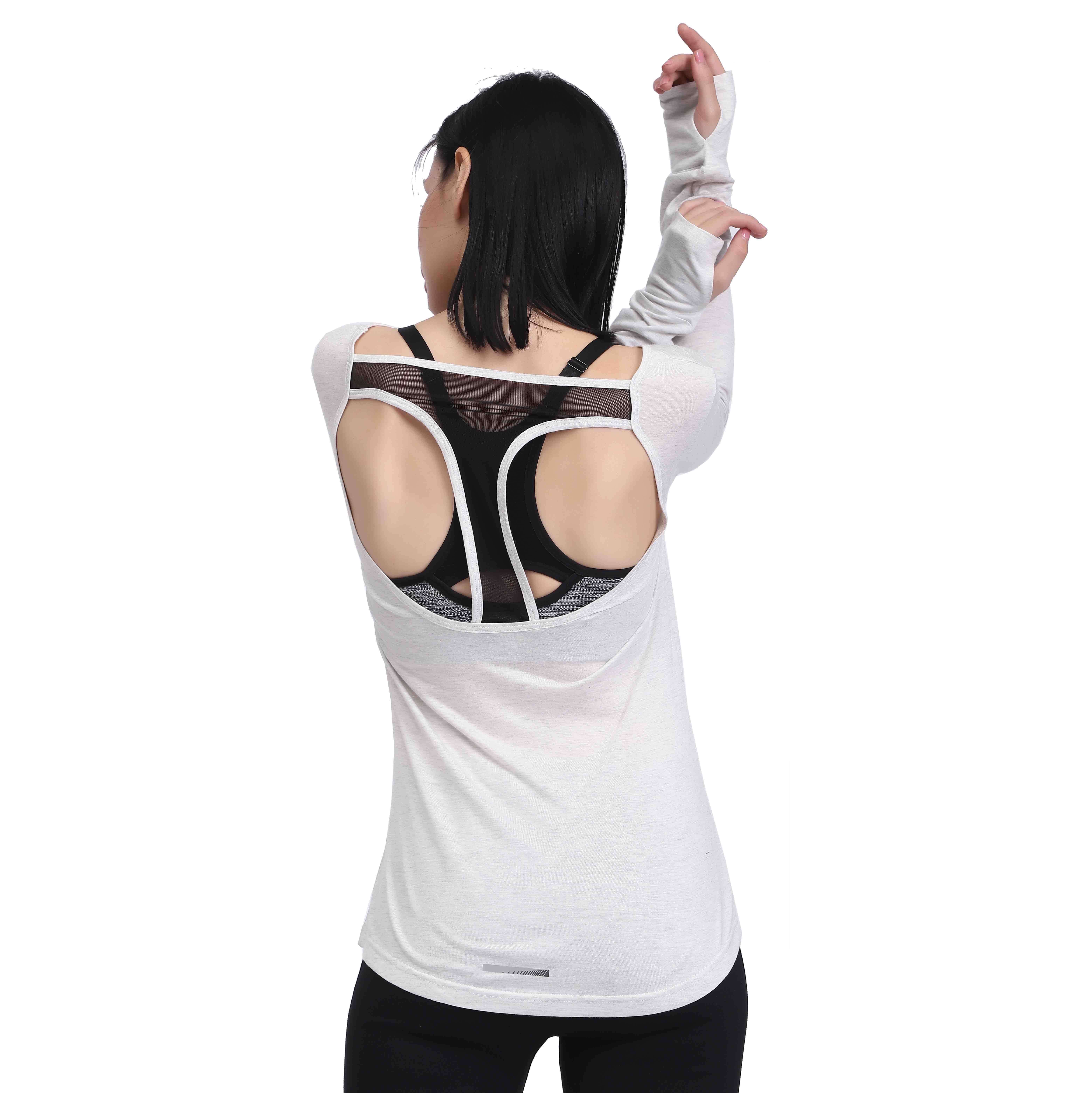 Women's White Long Sleeve Open Back Yoga Shirts 