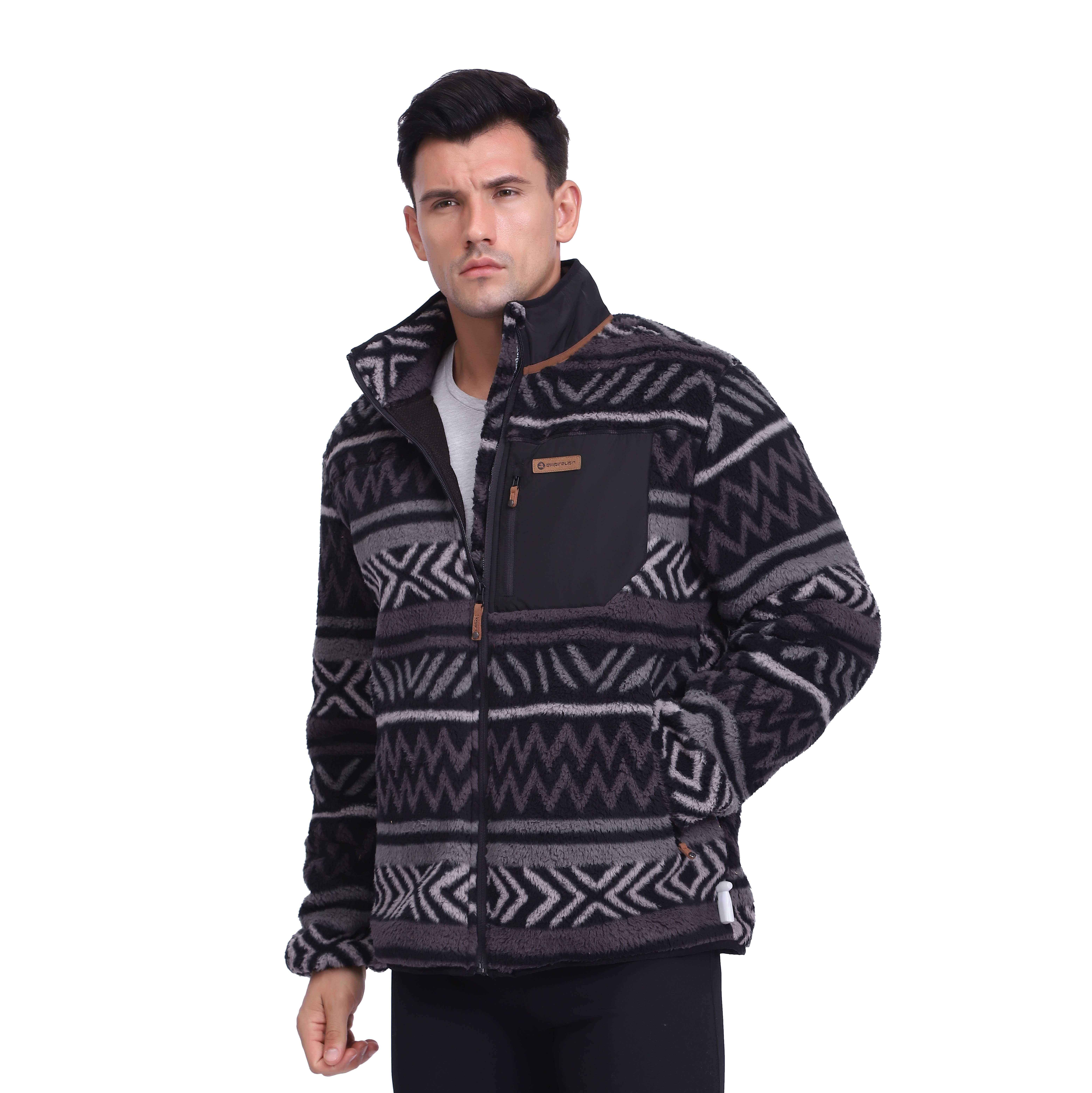 Men's Allover Print Softer Shaggy Sherpa Fleece Jackets Winter Heavy Top